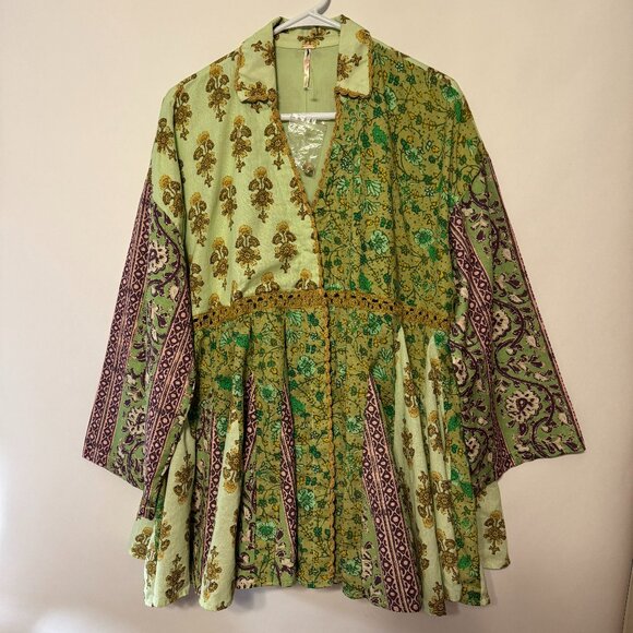 NEW FREE PEOPLE HAZY BABY PATCHWORK BABYDOLL SHIRT DRESS (❁´◡`❁) - Picture 4 of 6